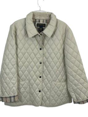Vintage Quilted Jacket Snap Front Cream Plaid Lining Pockets XL Shaver Lake XL